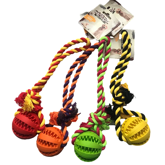PELOTA DE JUGUETE CON DIENTES Y CUERDA (7 X 28 CM)