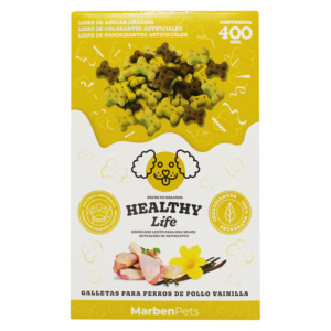 MARBEN GALLETAS PERRO HEALTHY LIFE POLLO Y VAINILLA HUESITO 400 GR