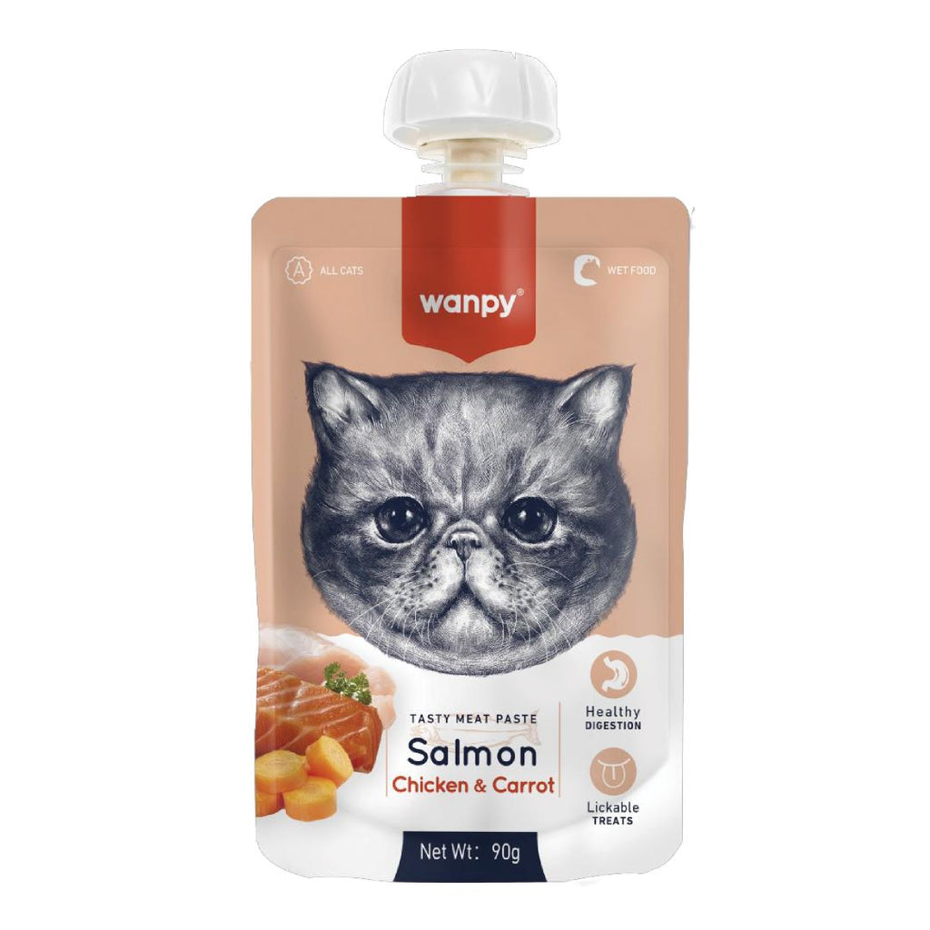 Wanpy Cat Tasty Meat Paste Salmon, Chicken Carrot & Peas 90 gr