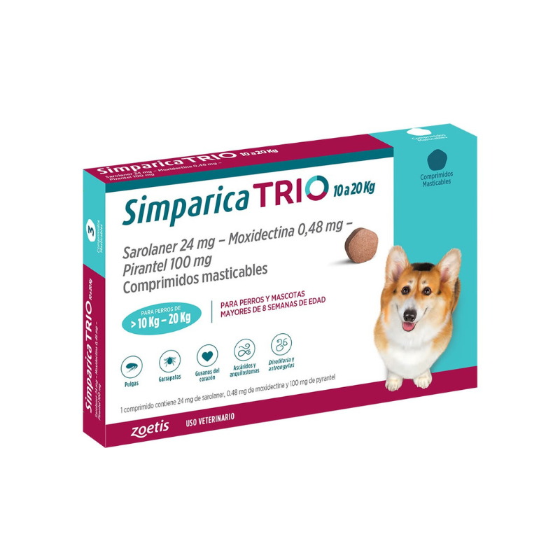 SIMPARICA TRIO 10 a 20 Kg 1 comp. para Perros