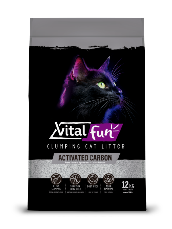 ARENA SANITARIA AGLOMERANTE VITALFUN CON CARBÓN ACTIVADO 12 KG