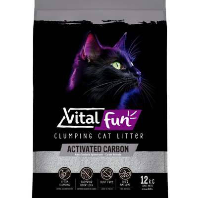 ARENA SANITARIA AGLOMERANTE VITALFUN CON CARBÓN ACTIVADO 12 KG